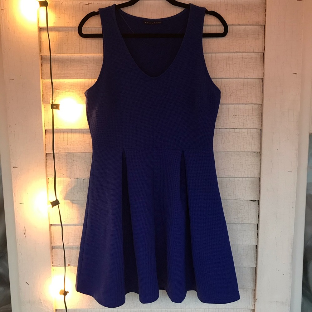 Royal Blue VNeck Textured Tank Fit and Flare Dress